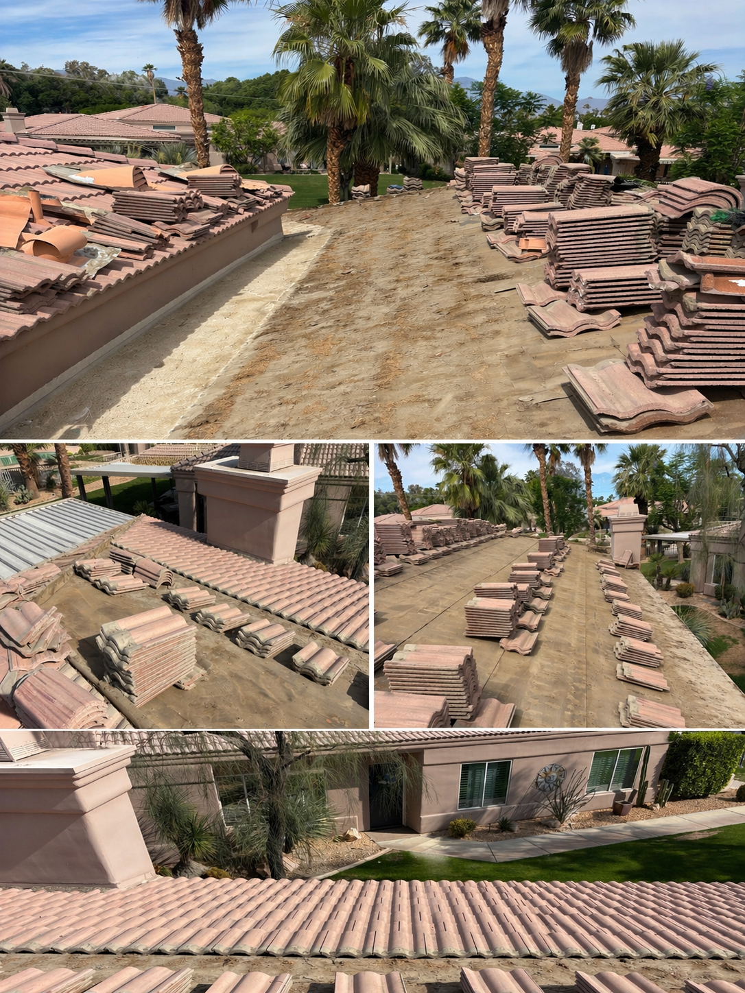 Stacks of fresh tile staged on a Coachella Valley re-roof job