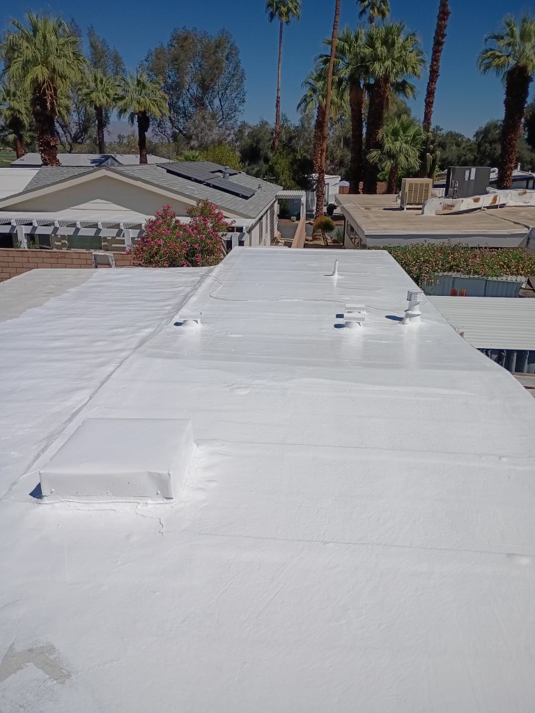 Finished silicone elastomeric coating on a Palm Springs flat roof