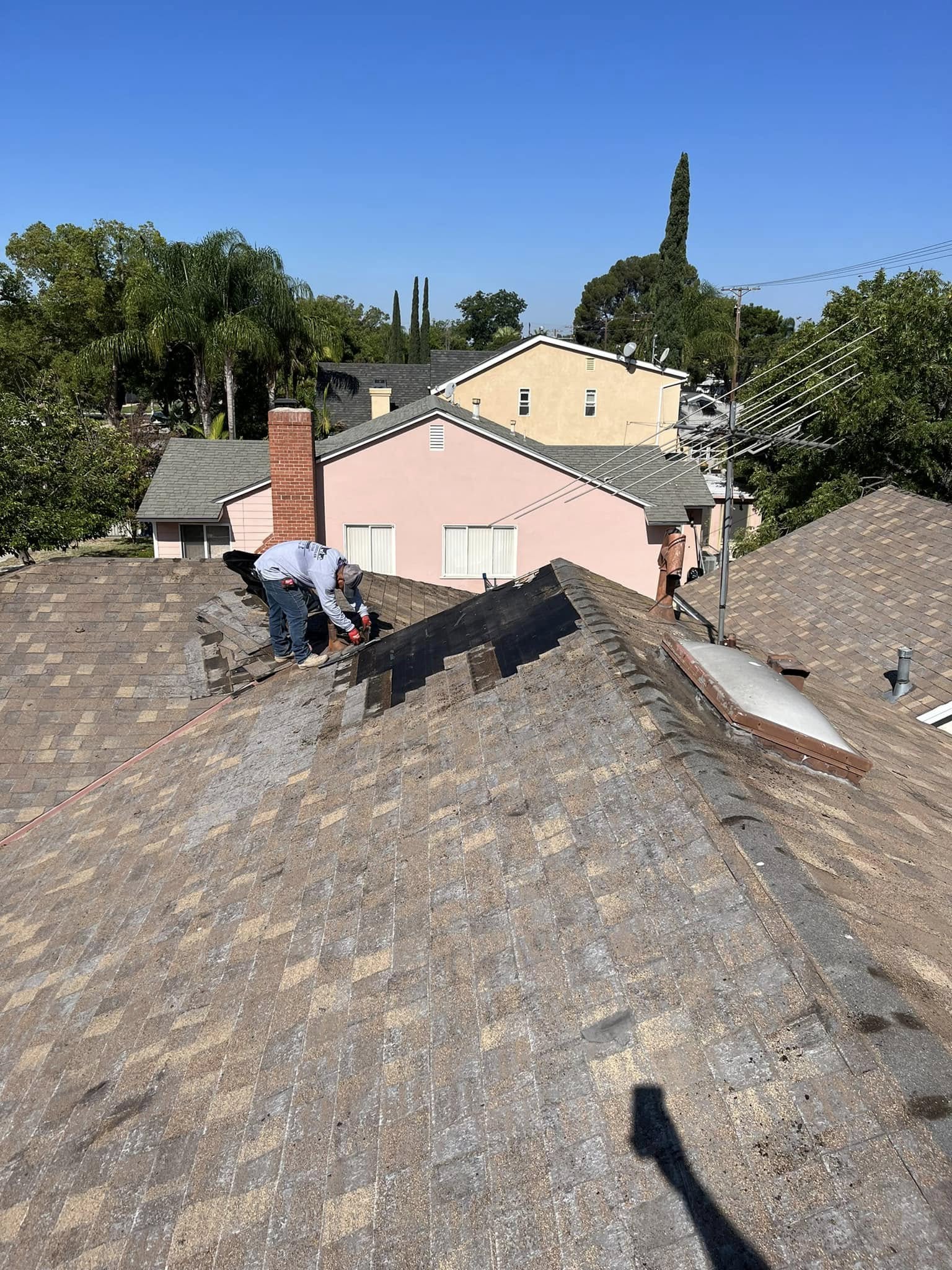 Asphalt shingle roof install in progress