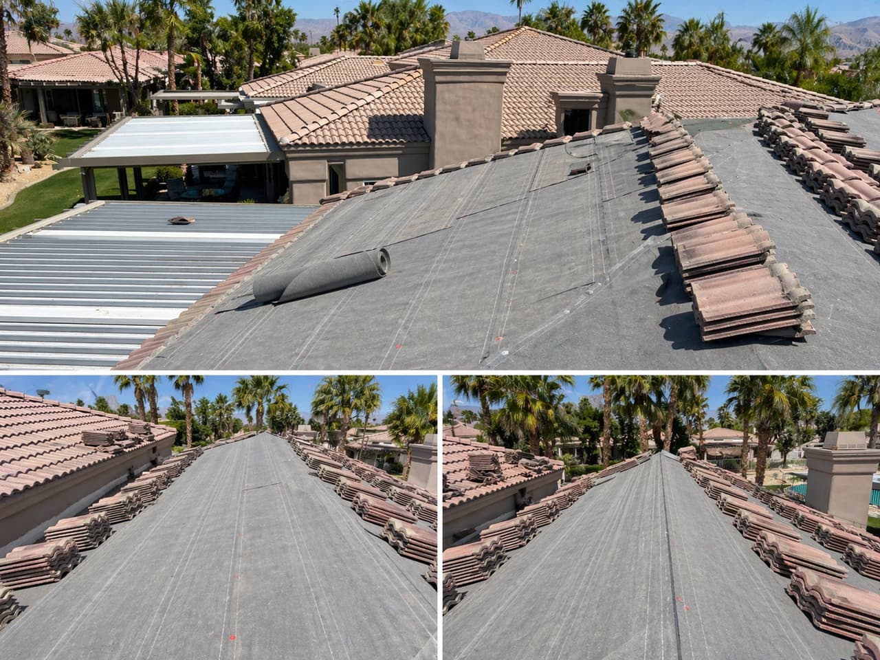 Tile roof re-roof in progress in the Coachella Valley
